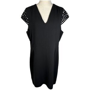 Gerard Darel Black Lattice Detail Short Sleeve Sheath Style Dress